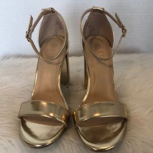 Bella Marie Gold Strappy Sandals with Chunky High Heels